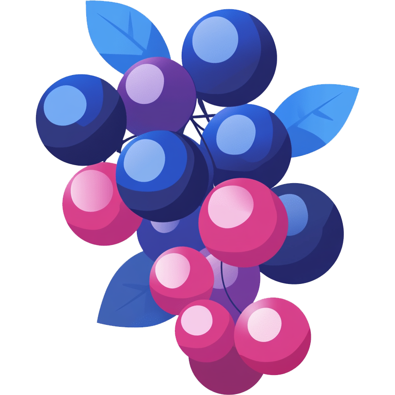 Minimalistic icon of blue and pink berries symbolizing fruity cannabis strains